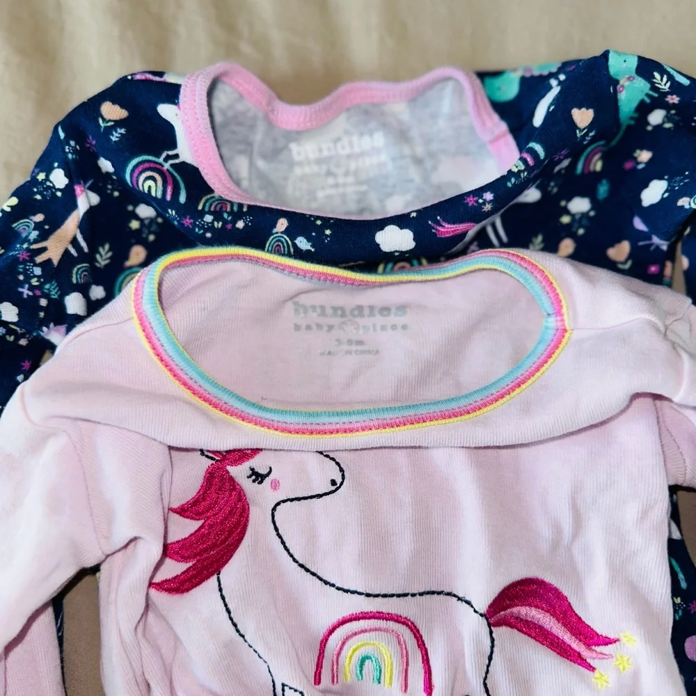 2 Pajama Sets Unicorn Girl PJ Size 3-6m Baby Girl PJ Bundlee 6 Month